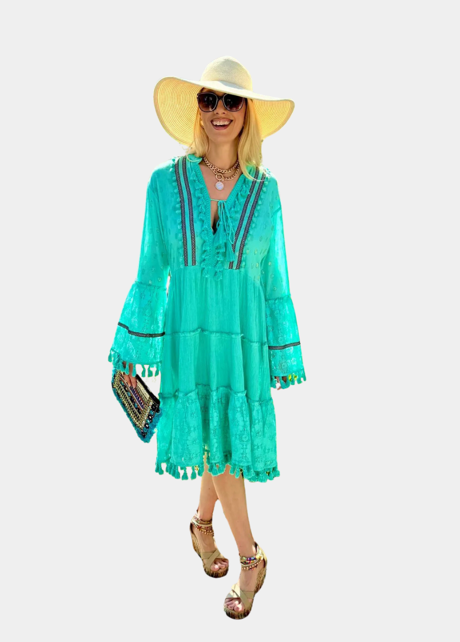 blue boho midi dress Baltic Born Womens Spell Boho Midi Dress | Blue + Peach Floral main image 0