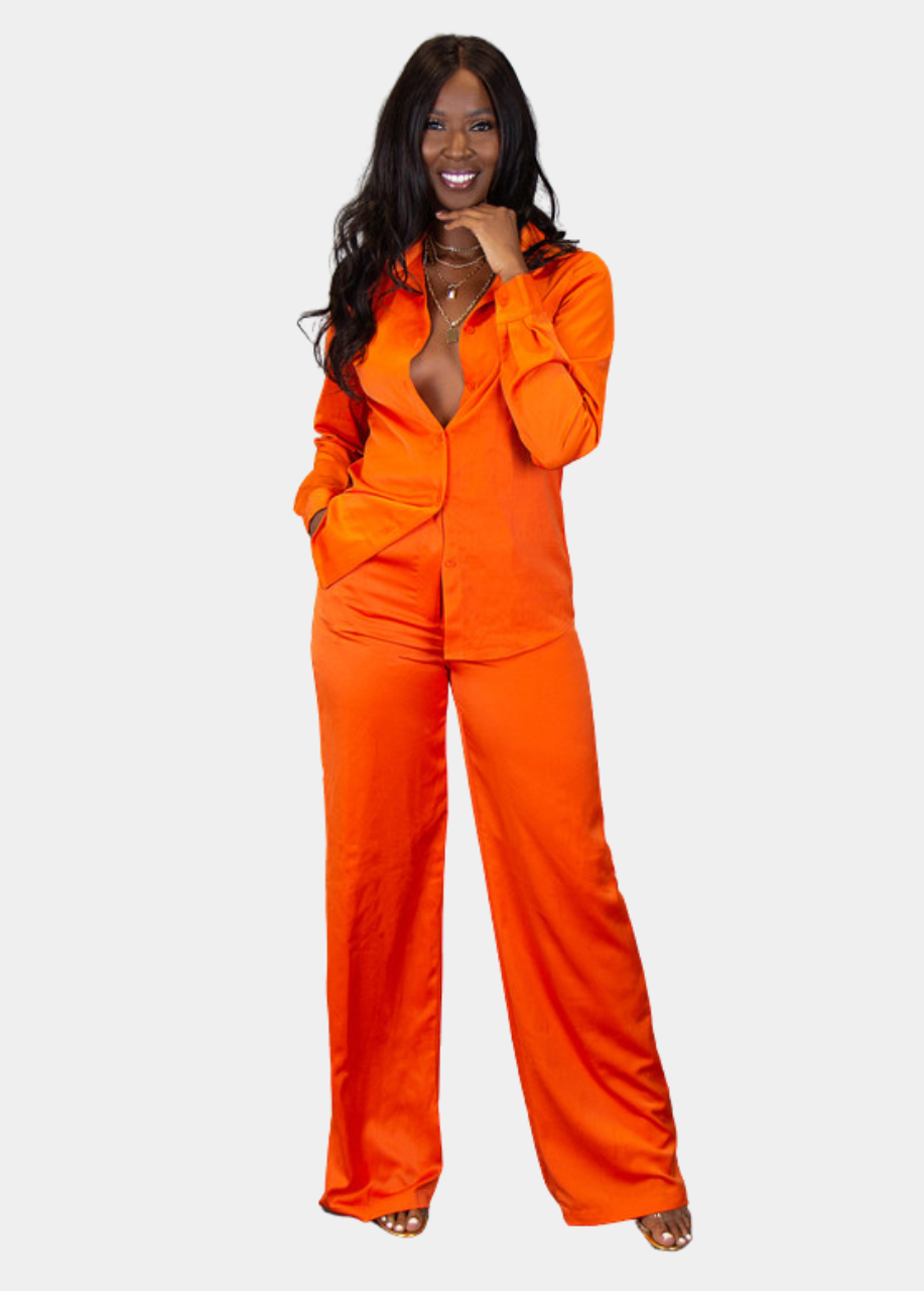Stella Satin Pants - Orange Satin Pants for Women | Tall Size S / 37"