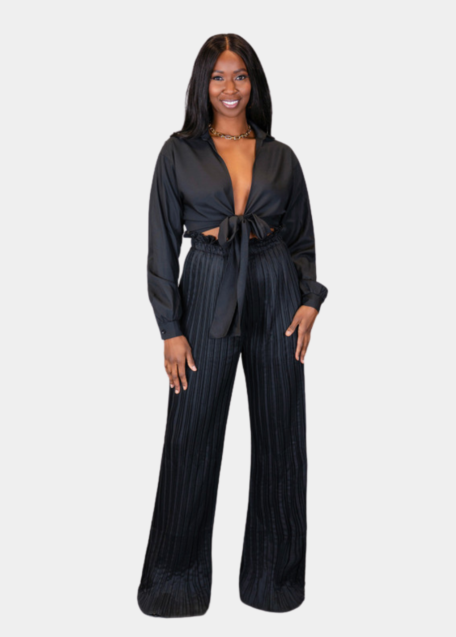 Gianna Pleated Pant Set - Black