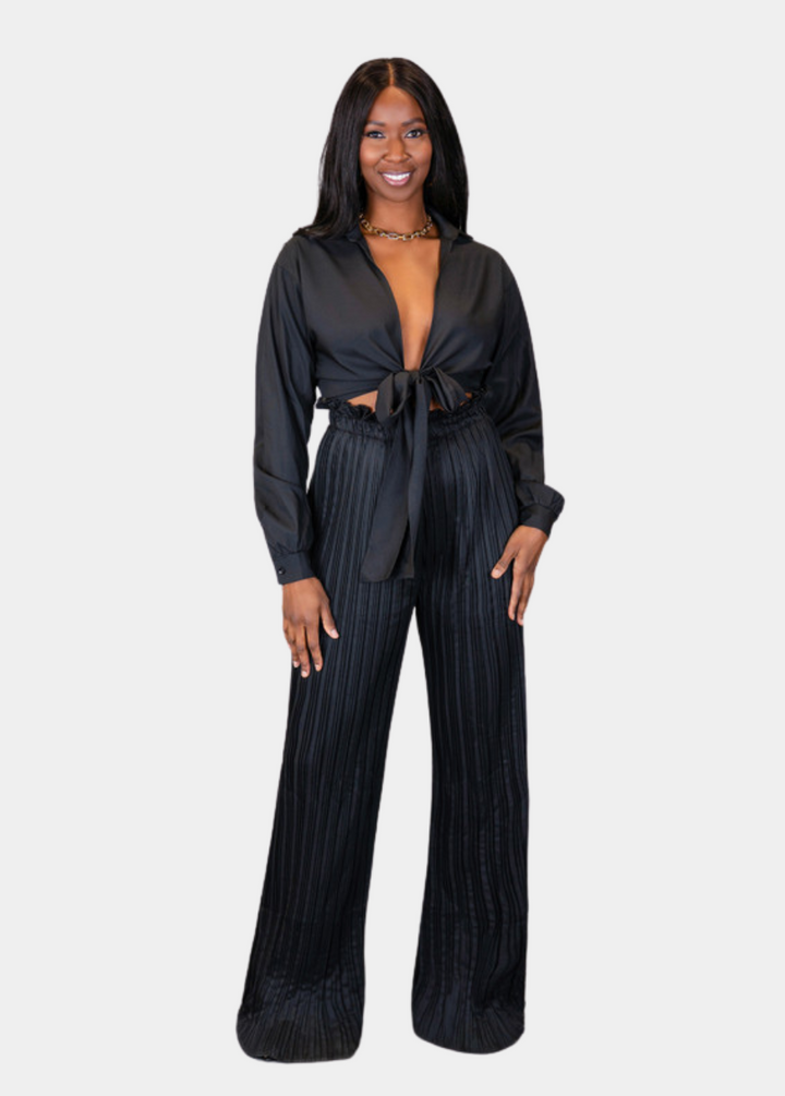 Gianna Pleated Pant Set - Black