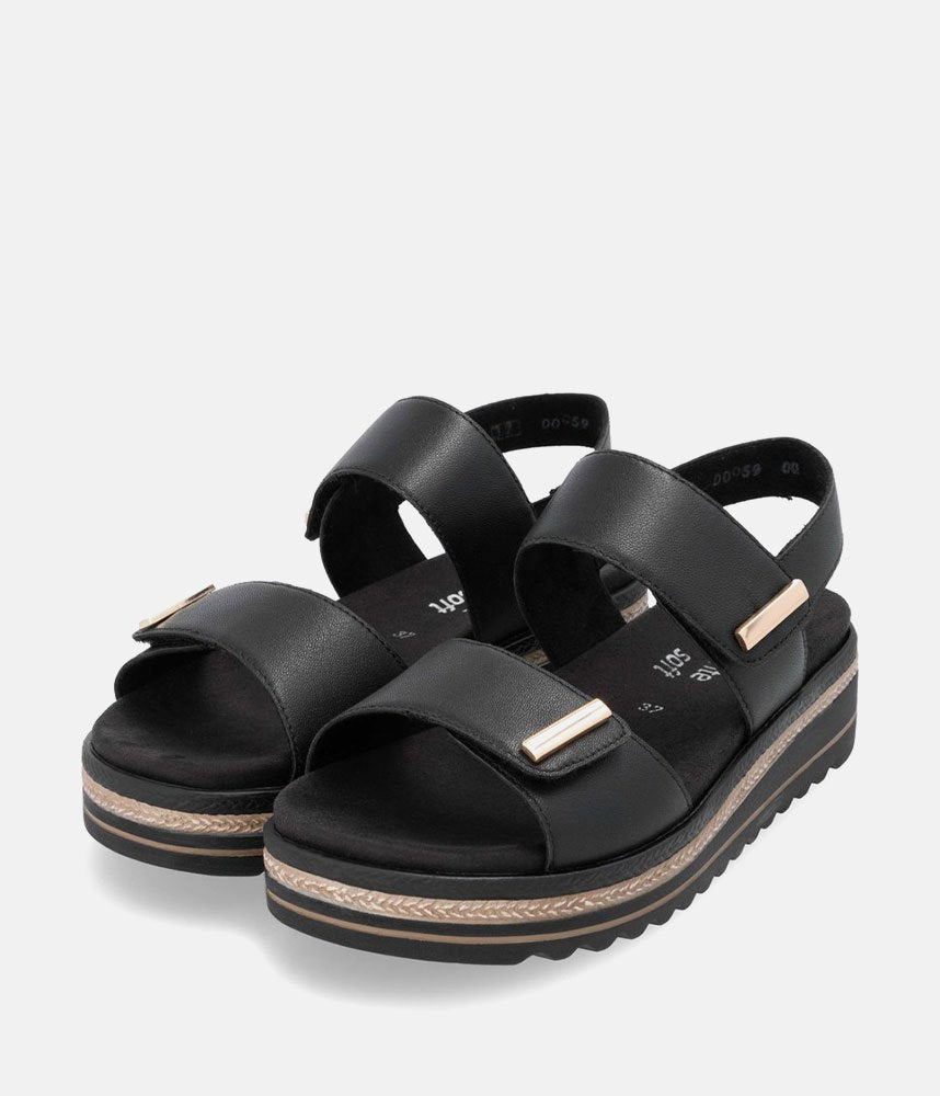 Remonte Versatile Black Wedge Sandals