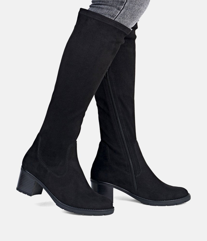 Remonte Fashionable Long Suede Block Heel Boots - Black