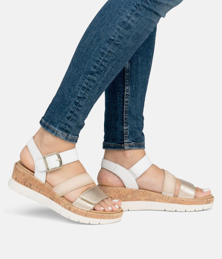 Remonte White Combi Strappy Wedge Sandals