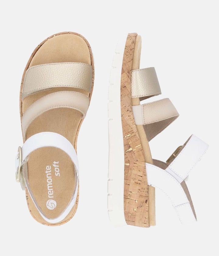 Remonte White Combi Strappy Wedge Sandals