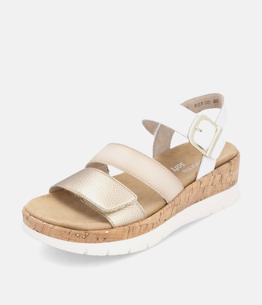 Remonte White Combi Strappy Wedge Sandals