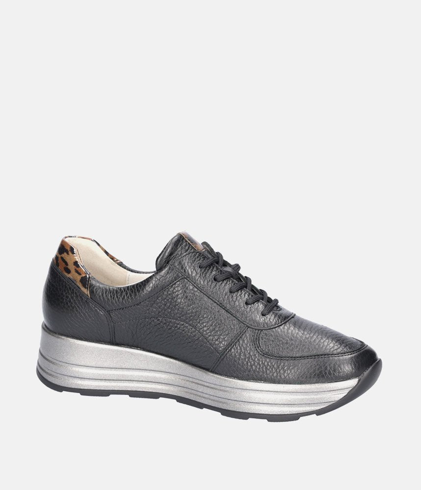Waldlaufer Fashionable Lace Up Sneakers - Black/Leopard