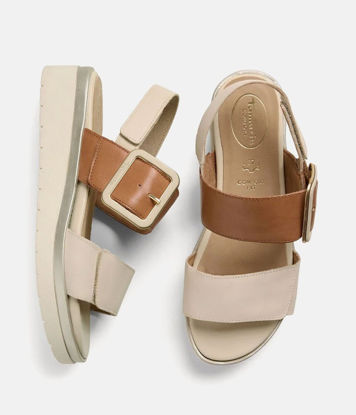 Tamaris Stylish Beige Combi Wedge Sandals