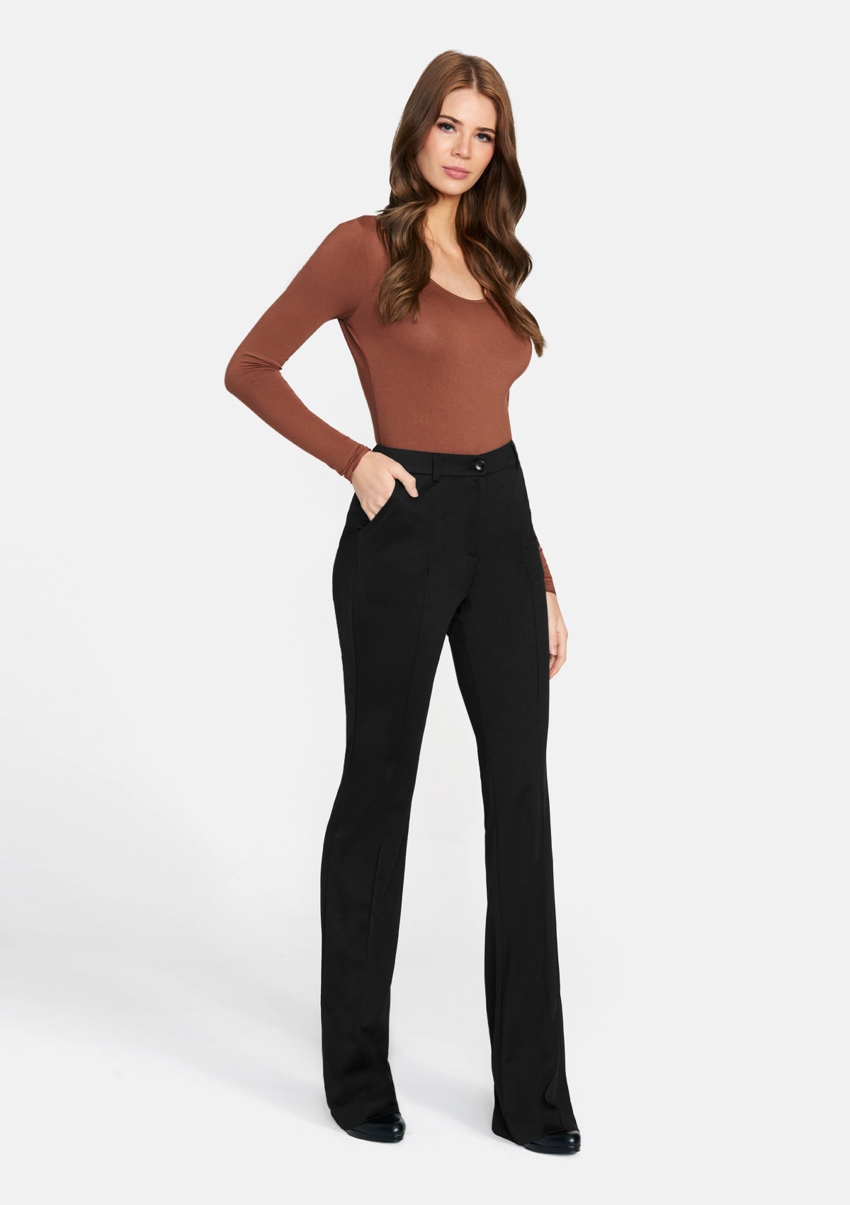Lyla Tailored Stretch Flared Dress Pants - Taupe main image 1