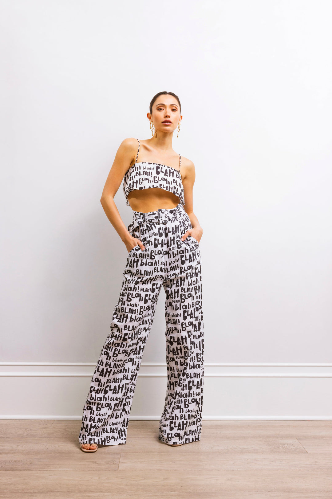 Beyond Belief Linen Wide Leg High Waisted Pants - Blah Blah Print