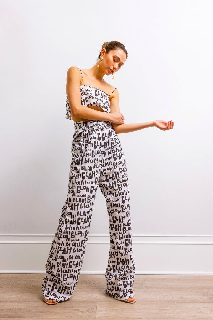 Beyond Belief Linen Wide Leg High Waisted Pants - Blah Blah Print