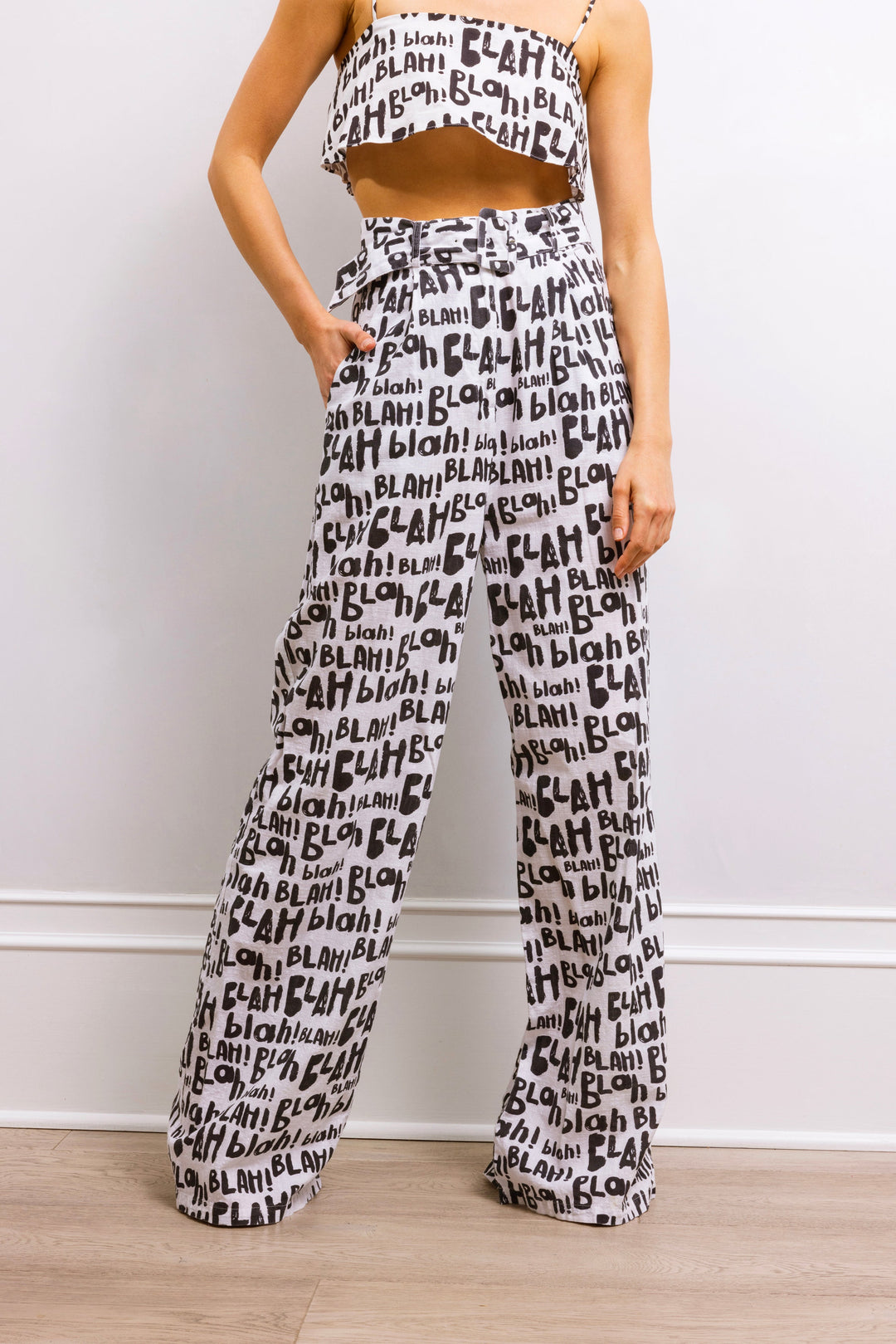 Beyond Belief Linen Wide Leg High Waisted Pants - Blah Blah Print