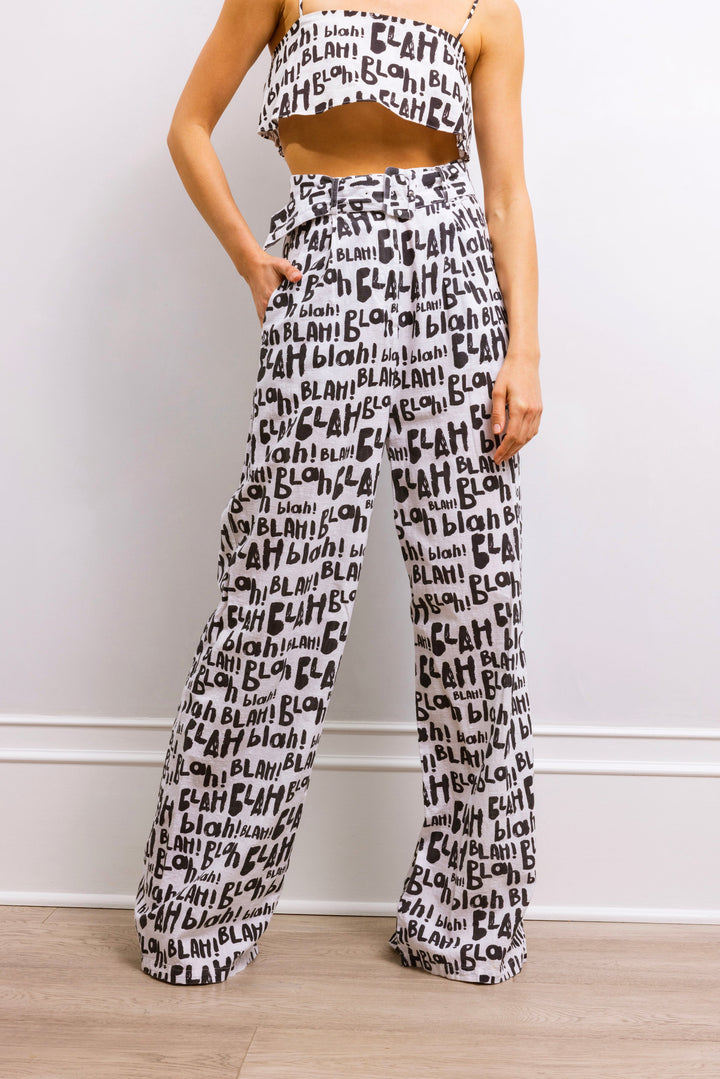 Beyond Belief Linen Wide Leg High Waisted Pants - Blah Blah Print