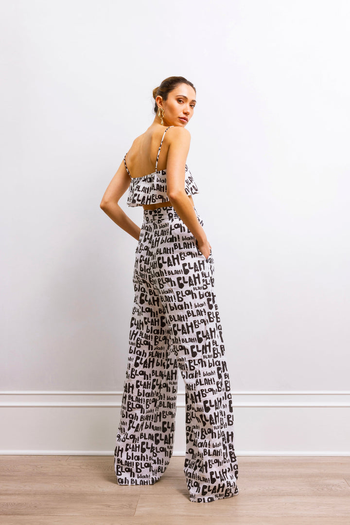 Beyond Belief Linen Wide Leg High Waisted Pants - Blah Blah Print