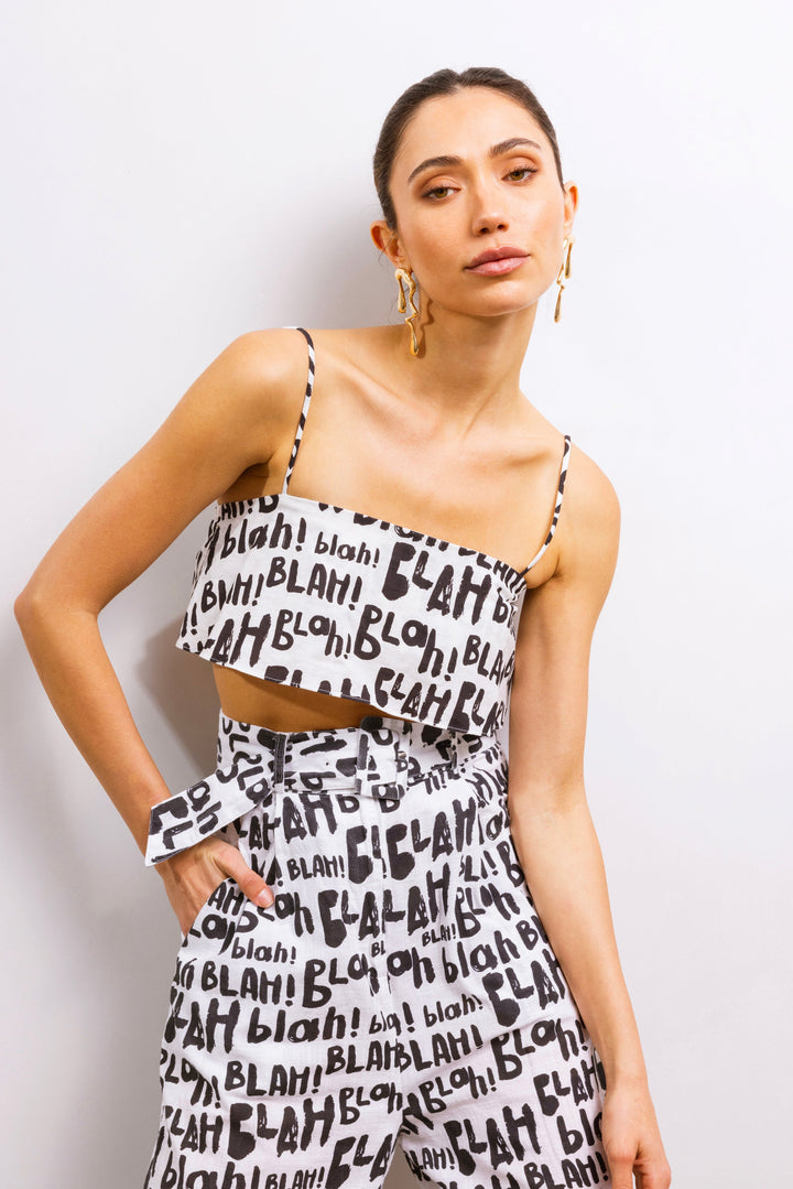 Strength of Her Linen Crop Top - Blah Blah Print