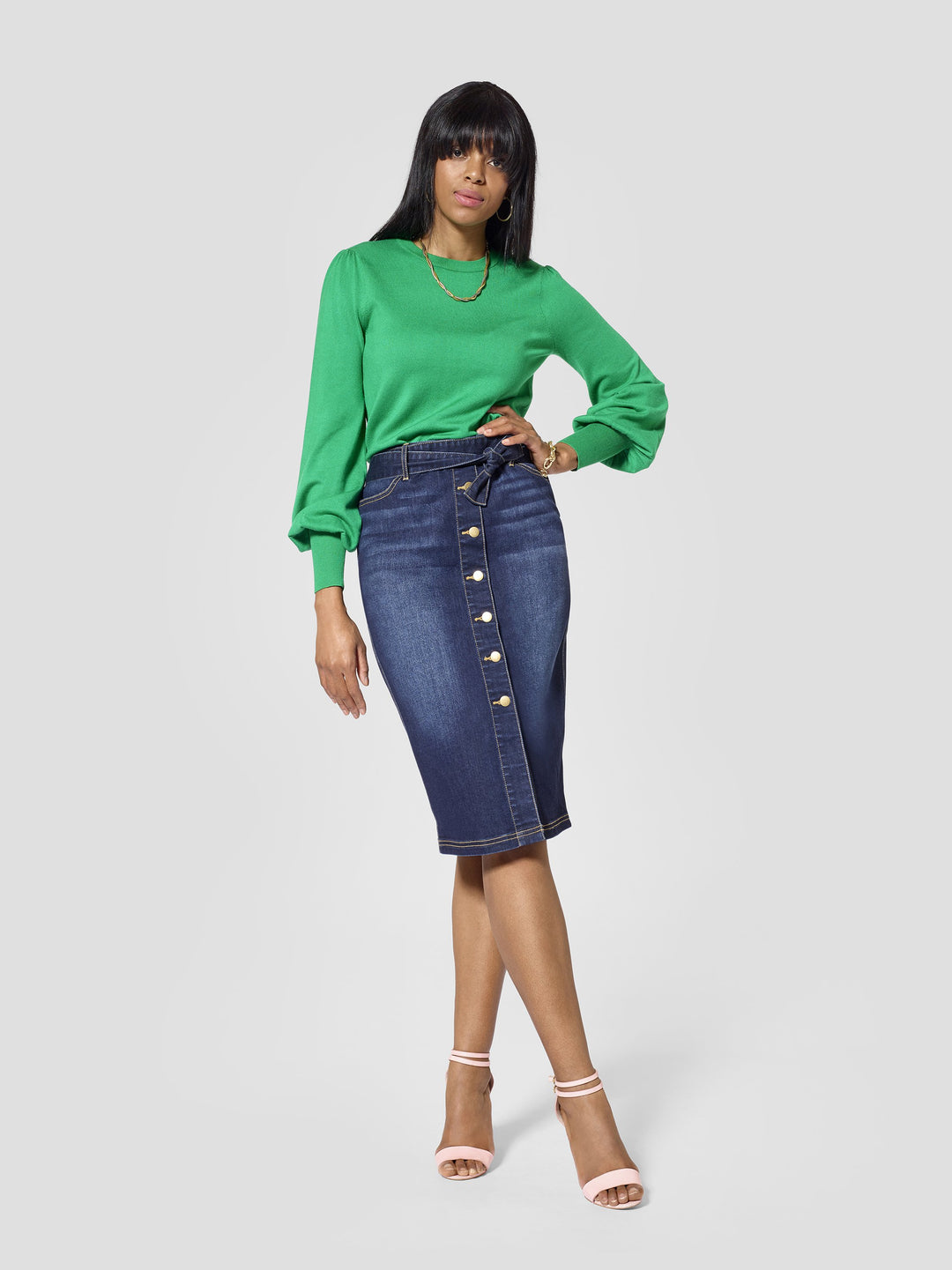 Belted Tall Denim Skirt