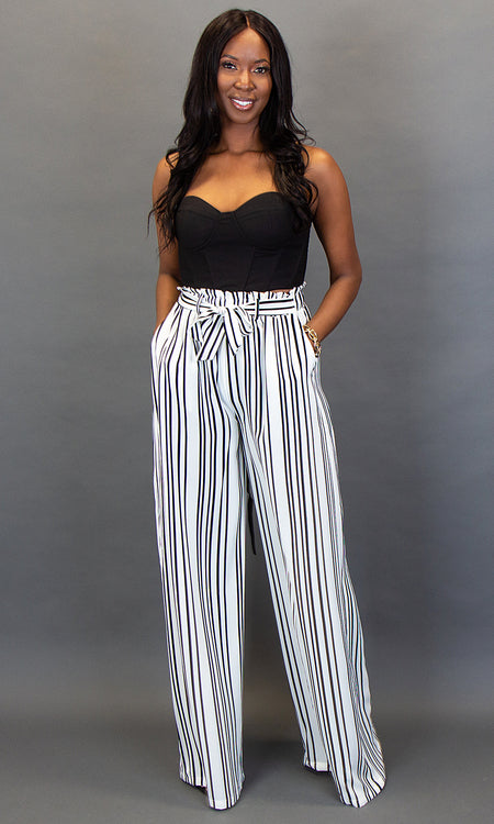 Florence Wide Leg Pants - White Stripe