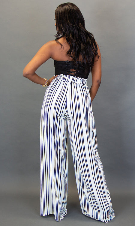 Florence Wide Leg Pants - White Stripe