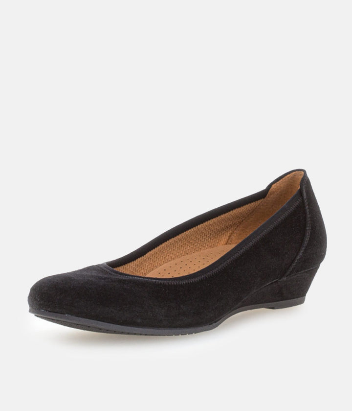 Gabor Plush Black Suede Mini Wedges