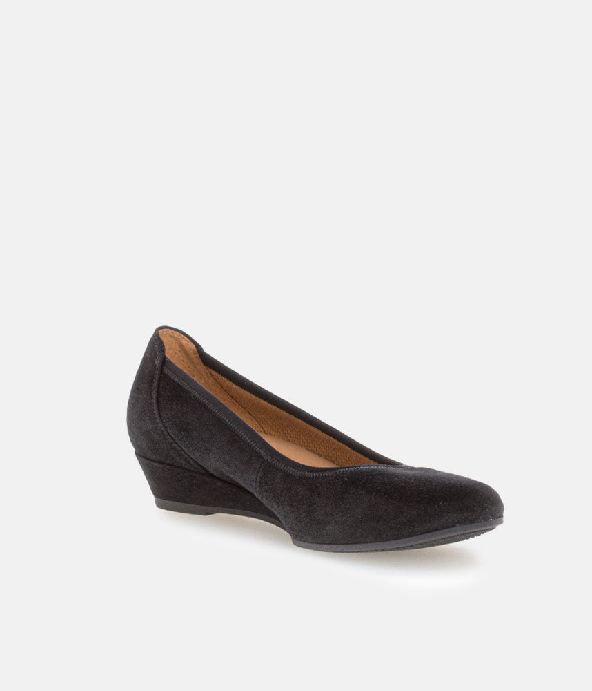 Gabor Plush Black Suede Mini Wedges