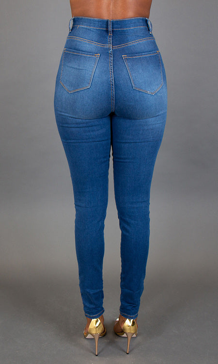 High Waist Skinny Jeans - Medium Blue