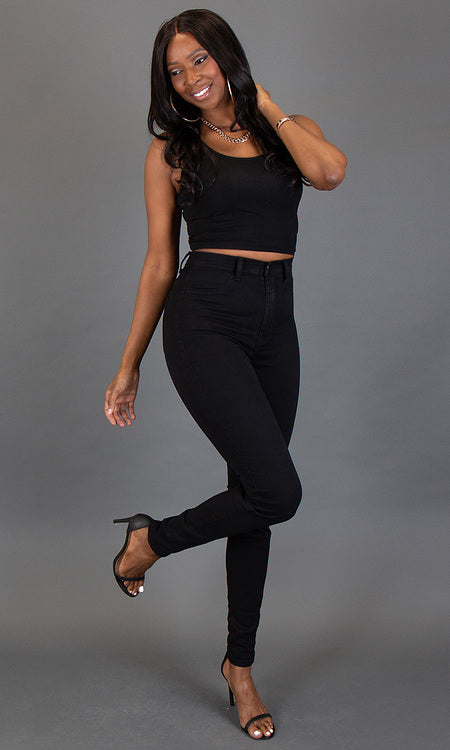 High Waist Skinny Jeans - Black