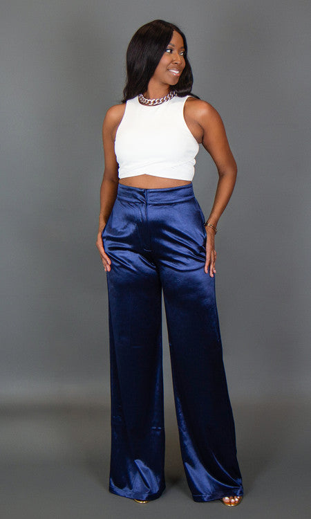 Mila Wide Leg Pants - Navy
