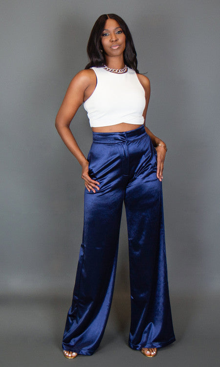 Mila Wide Leg Pants - Navy