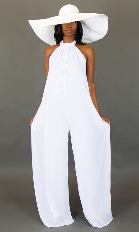 Panama Halter Wide Leg Jumpsuit - White