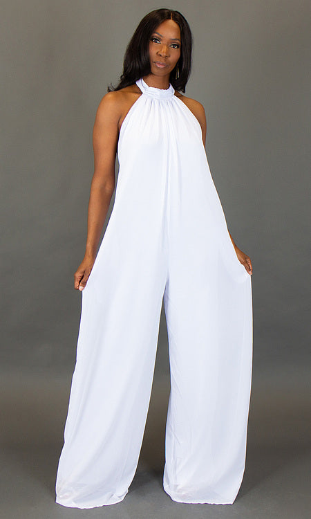 Panama Halter Wide Leg Jumpsuit - White