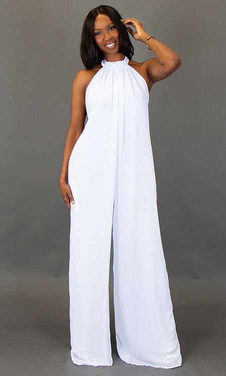 Panama Halter Wide Leg Jumpsuit - White