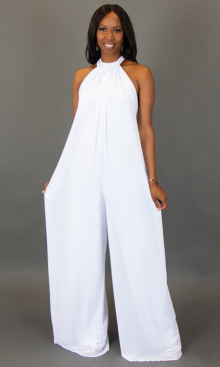Panama Halter Wide Leg Jumpsuit - White