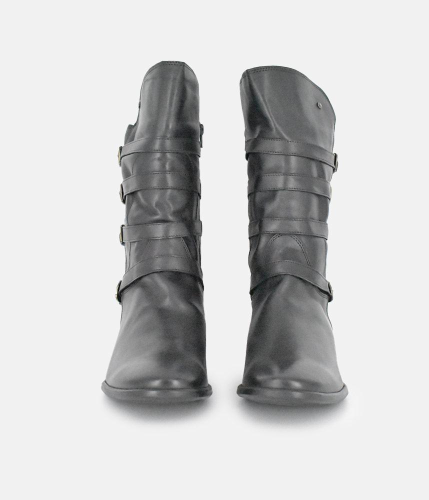 Cinderella Shoes Black Leather Buckle Midi Boots