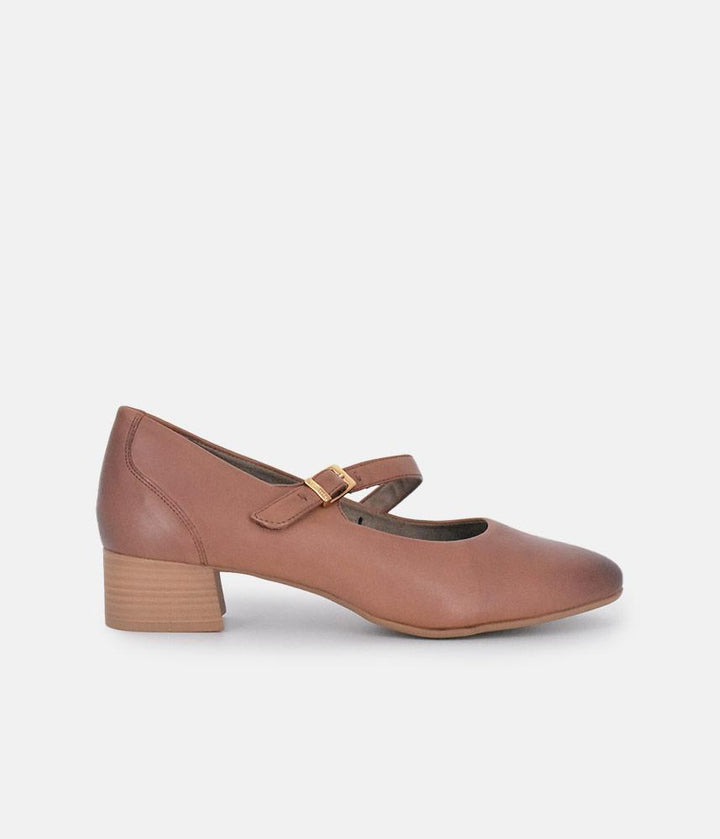 Tamaris Classic Brown Mary Jane Low Block Heels