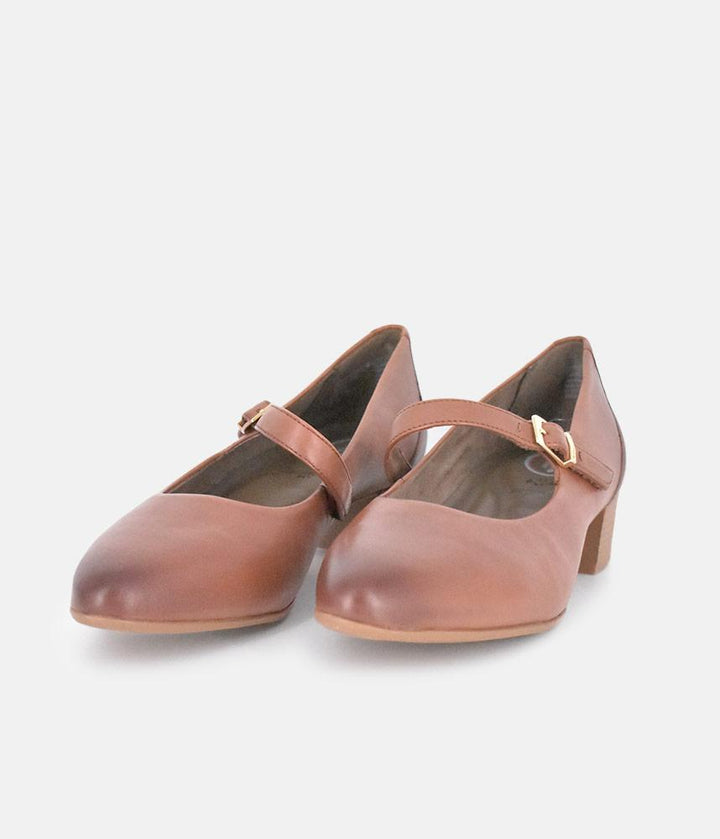 Tamaris Classic Brown Mary Jane Low Block Heels