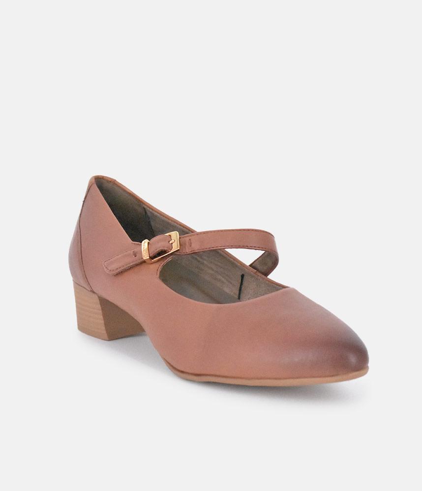 Tamaris Classic Brown Mary Jane Low Block Heels