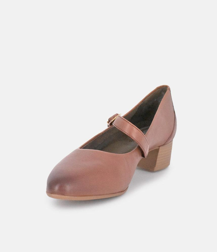 Tamaris Classic Brown Mary Jane Low Block Heels