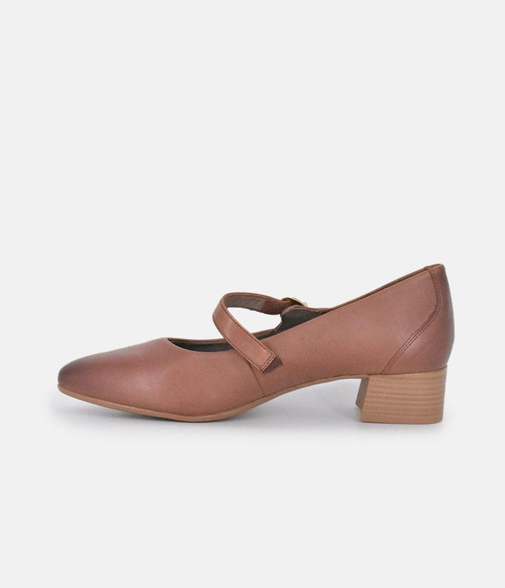 Tamaris Classic Brown Mary Jane Low Block Heels