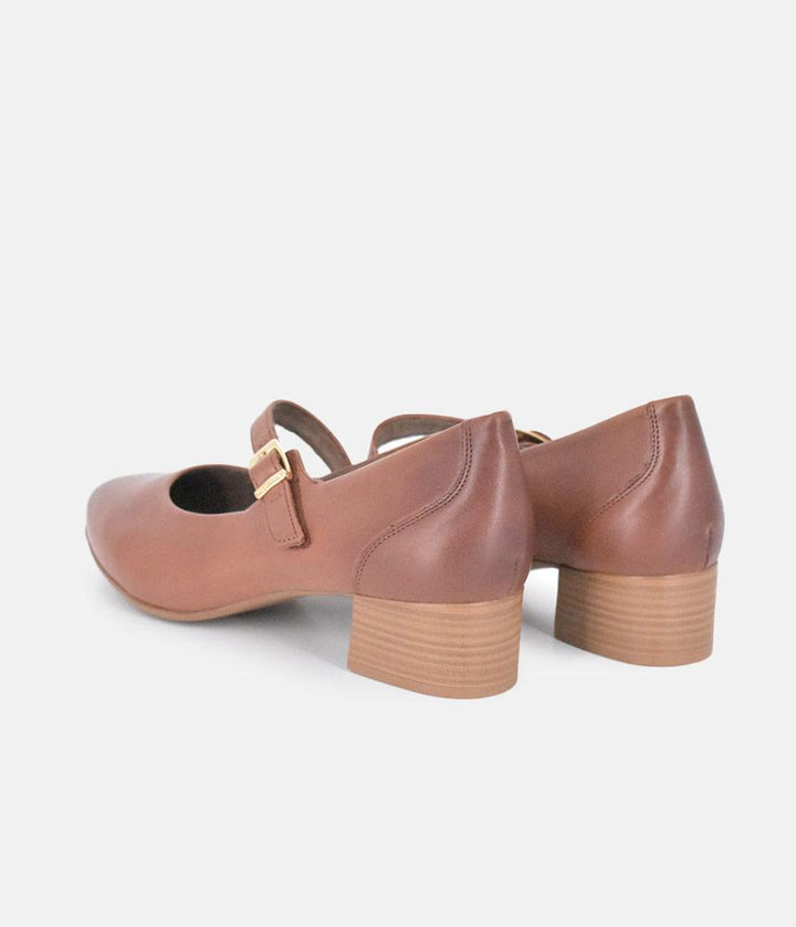 Tamaris Classic Brown Mary Jane Low Block Heels