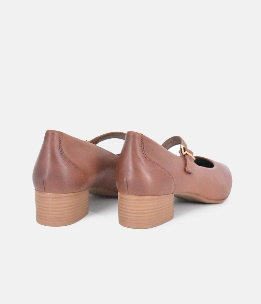 Tamaris Classic Brown Mary Jane Low Block Heels