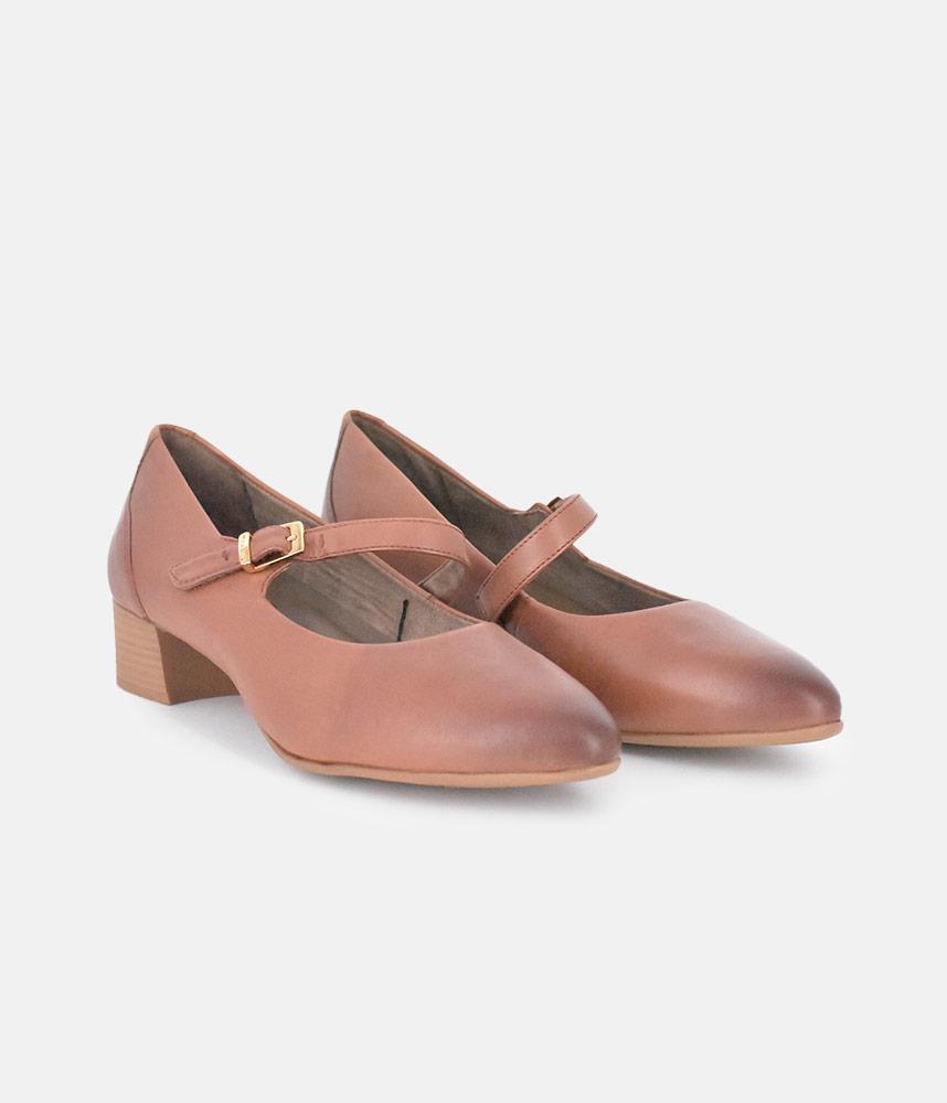 Tamaris Classic Brown Mary Jane Low Block Heels