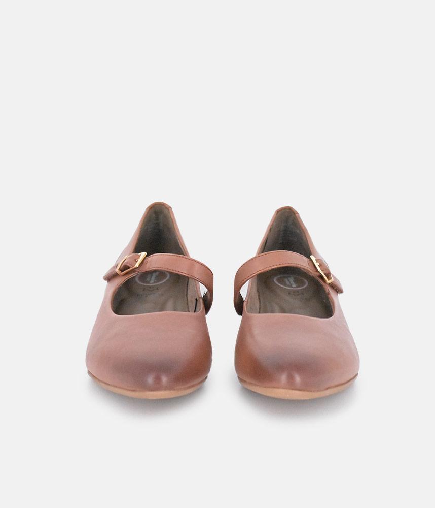 Tamaris Classic Brown Mary Jane Low Block Heels
