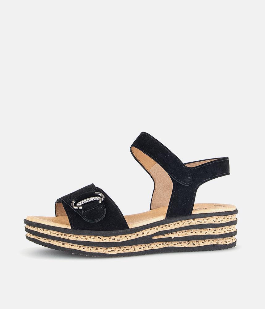Gabor Plush Black Suede Wedge Sandals