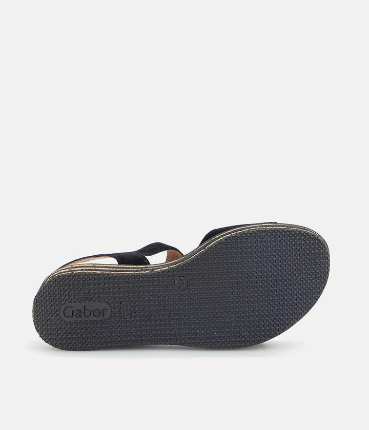 Gabor Plush Black Suede Wedge Sandals