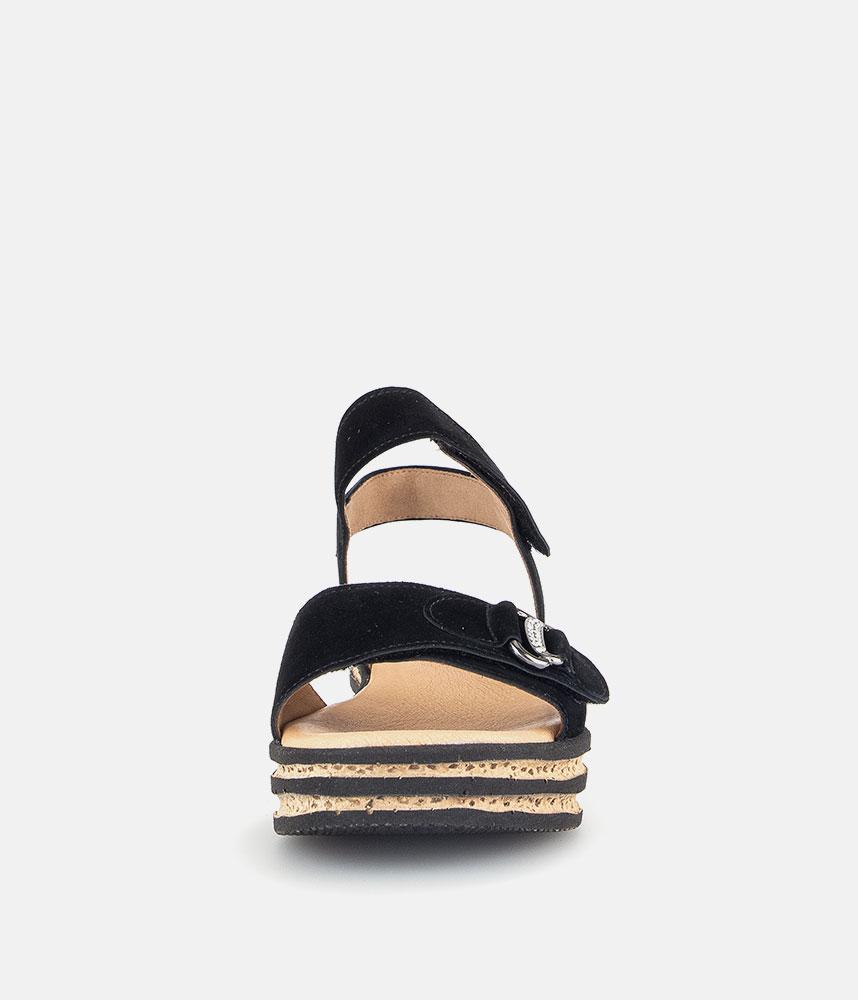 Gabor Plush Black Suede Wedge Sandals