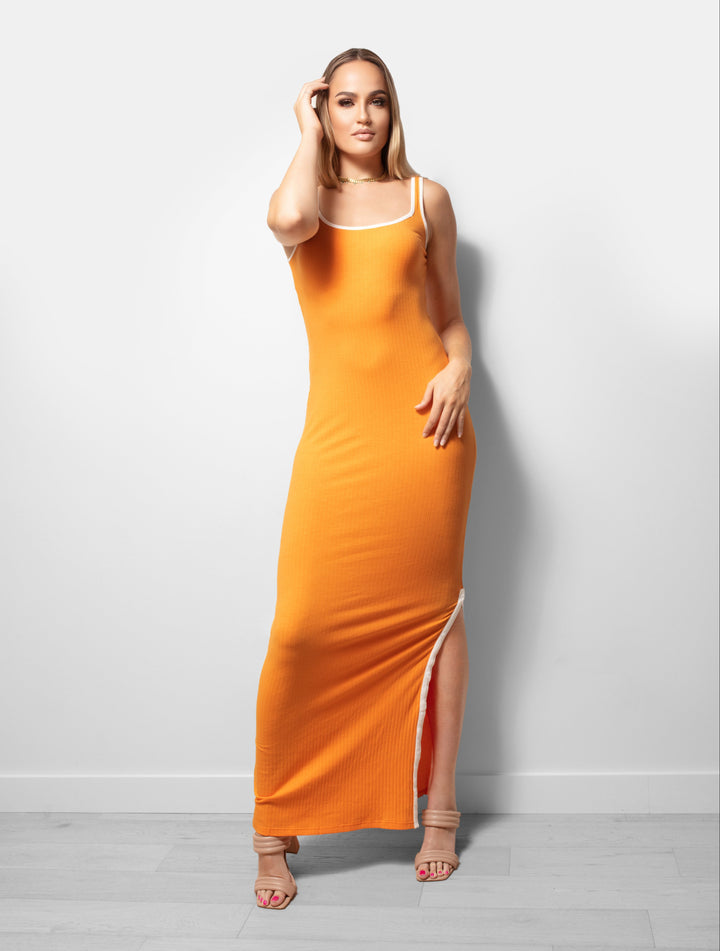 Tall Orange Ribbed Knit Maxi Dress
