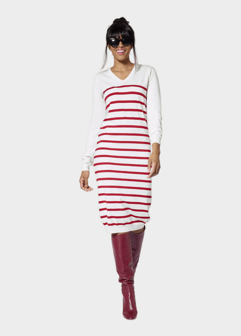 Striped V-Neck Tall Sweater Dress