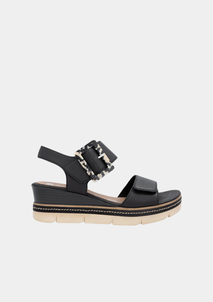 Remonte Classic Leather Slingback Wedges - Black