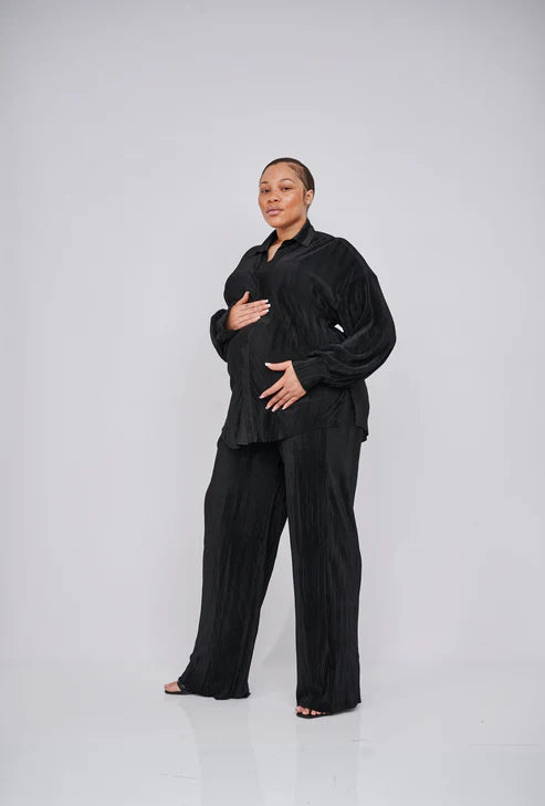Kaia Tall Maternity Plisse Trouser - Black (Trousers Only)