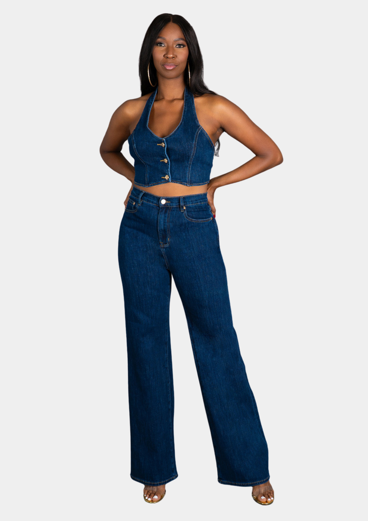 Hadley Denim Halter Vest - Dark Wash