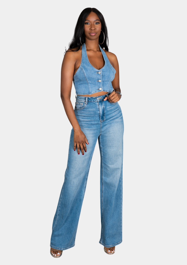 Hadley Denim Halter Vest - Medium Wash